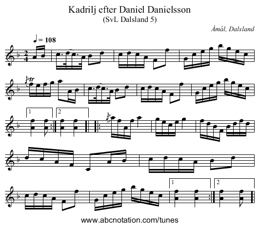 Kadrilj efter Daniel Danielsson - staff notation