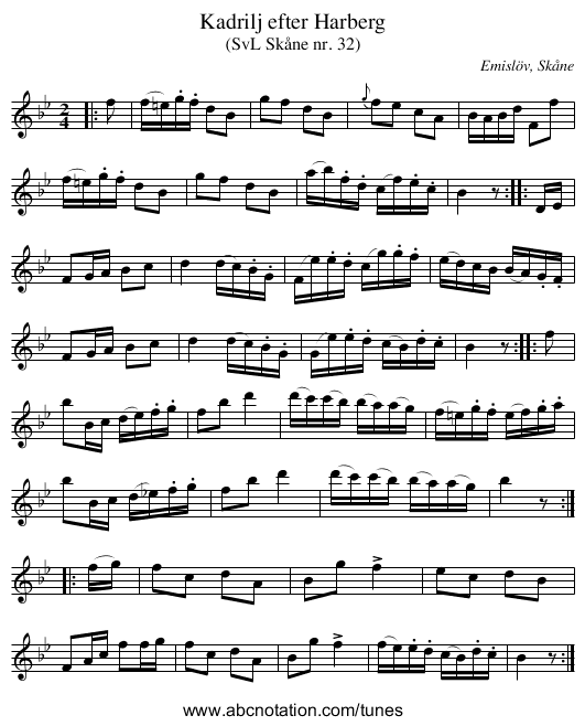 Kadrilj efter Harberg - staff notation