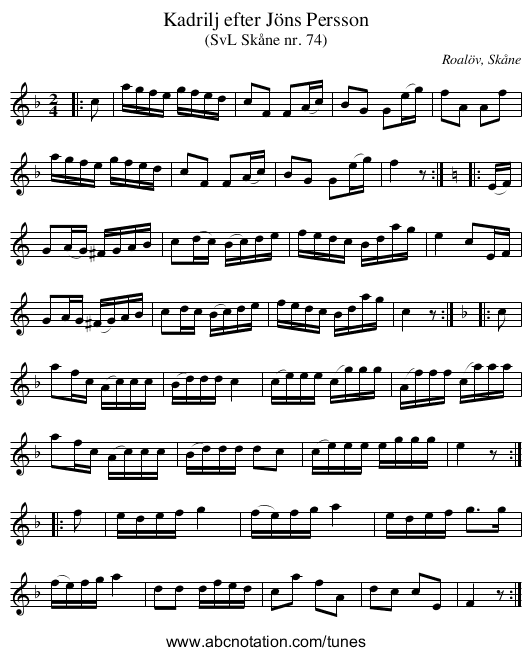 Kadrilj efter Jöns Persson - staff notation