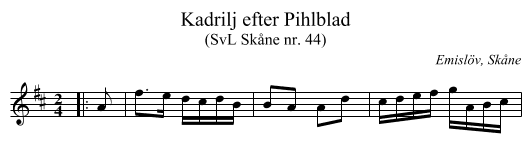 Kadrilj efter Pihlblad - staff notation