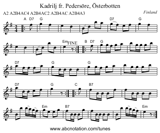 Kadrilj fr. Peders&ouml;re, &Ouml;sterbotten - staff notation