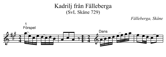 Kadrilj från Fälleberga - staff notation