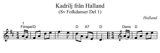 Kadrilj från Halland - staff notation