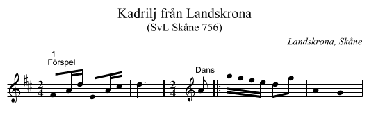 Kadrilj från Landskrona - staff notation