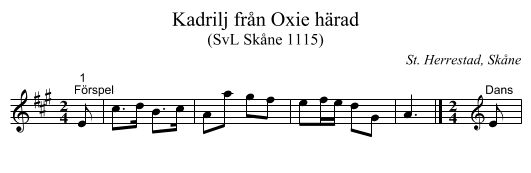 Kadrilj från Oxie härad - staff notation