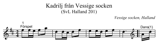 Kadrilj från Vessige socken - staff notation