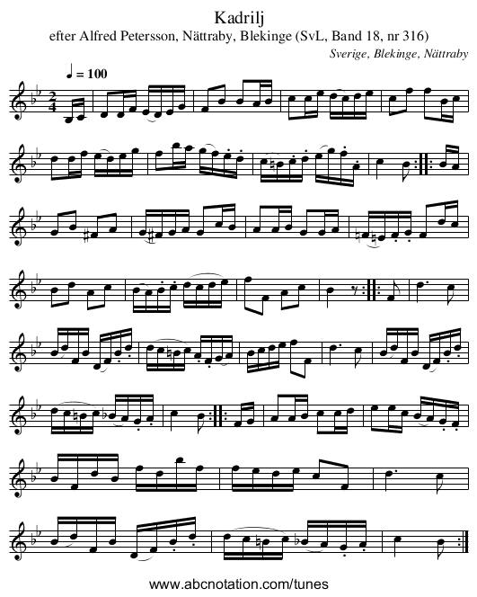 Kadrilj - staff notation