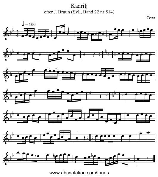 Kadrilj - staff notation