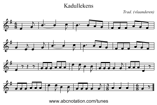 Kadullekens - staff notation
