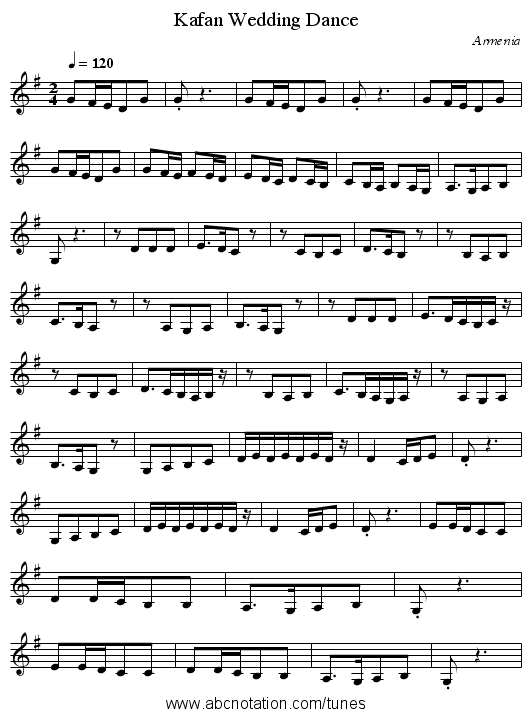Kafan Wedding Dance - staff notation