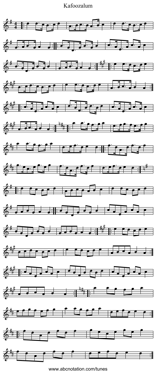 Kafoozalum - staff notation