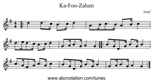 Ka-Foo-Zalum - staff notation