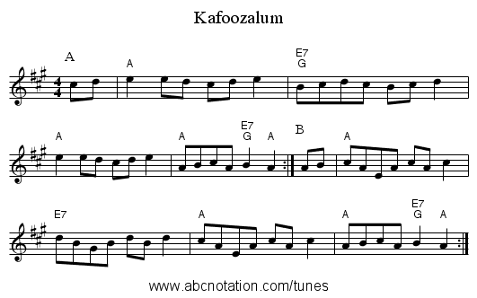 Kafoozalum - staff notation