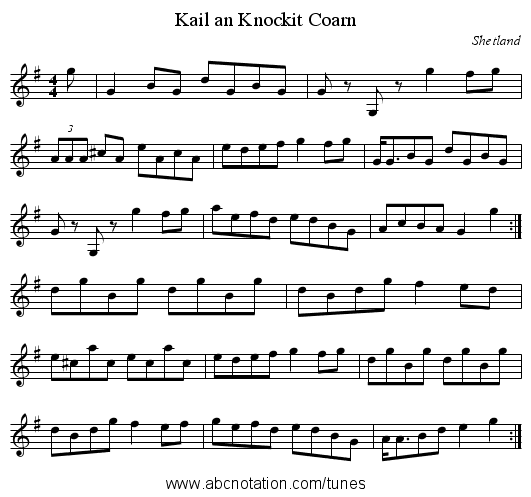 Kail an Knockit Coarn - staff notation