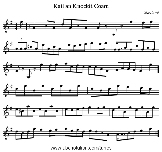 Kail an Knockit Coarn - staff notation