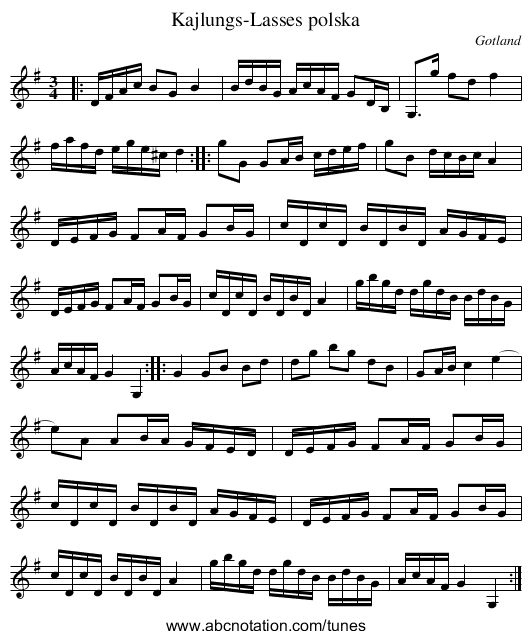 Kajlungs-Lasses polska - staff notation