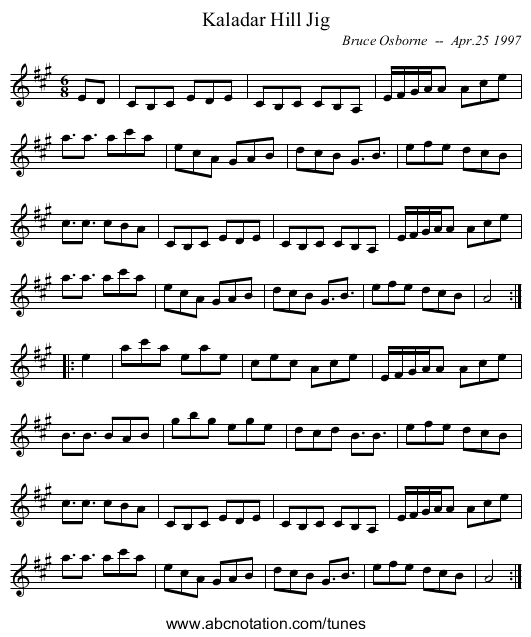 Kaladar Hill Jig - staff notation