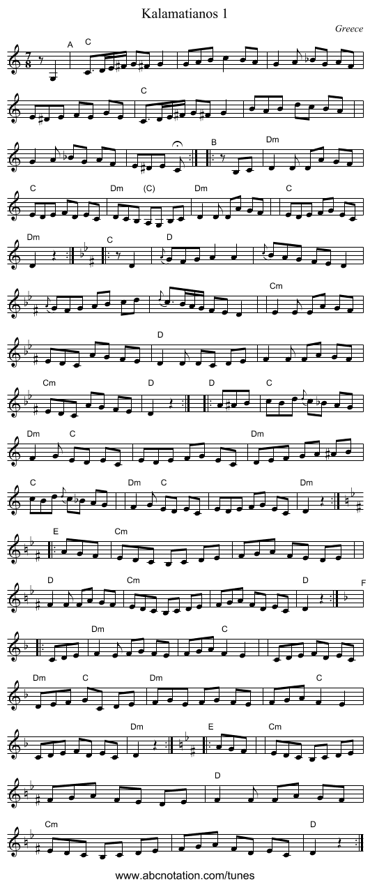 Kalamatianos 1 - staff notation