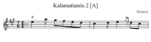 Kalamatian&oacute;s 2 [A] - staff notation