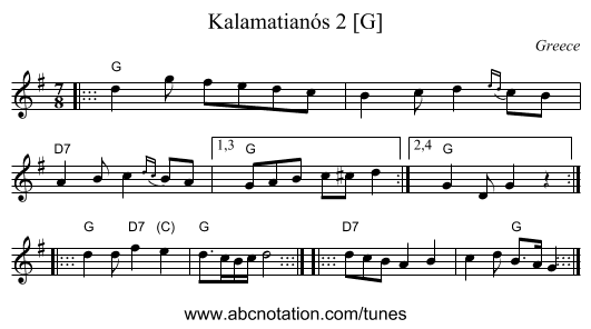 Kalamatian&oacute;s 2 [G] - staff notation