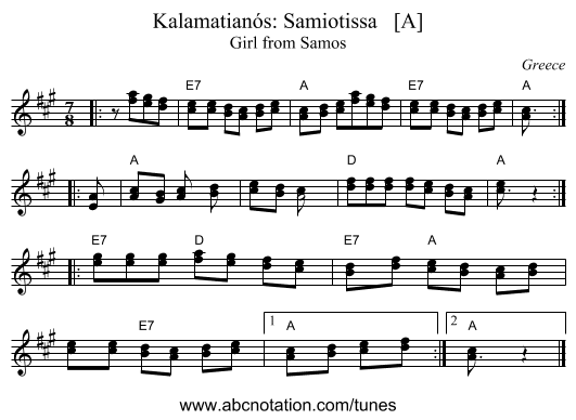 Kalamatian&oacute;s: Samiotissa   [A] - staff notation