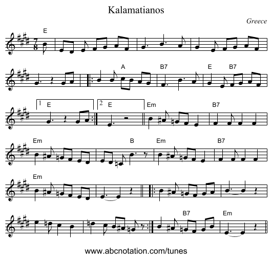 Kalamatianos - staff notation