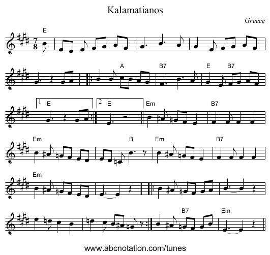 Kalamatianos - staff notation
