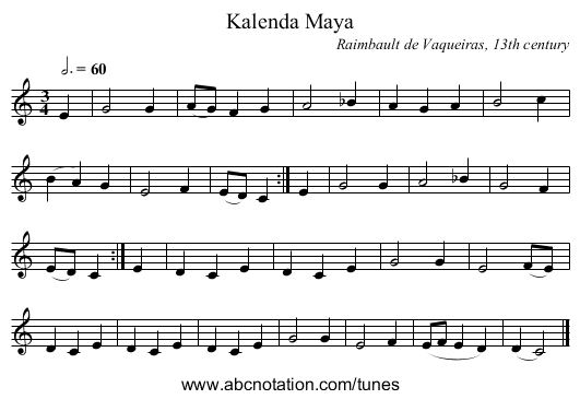 Kalenda Maya - staff notation