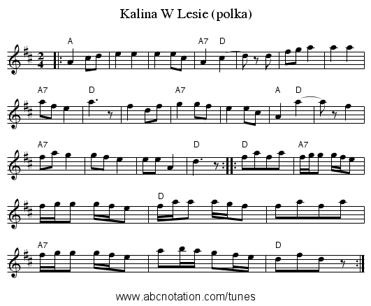 Kalina W Lesie (polka) - staff notation