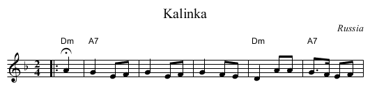 Kalinka - staff notation