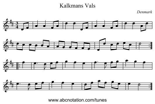 Kalkmans Vals - staff notation