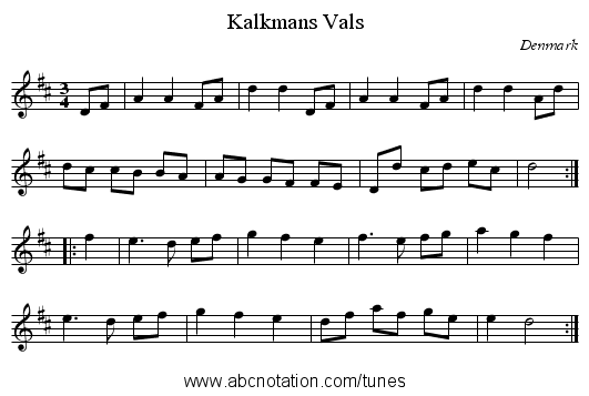Kalkmans Vals - staff notation