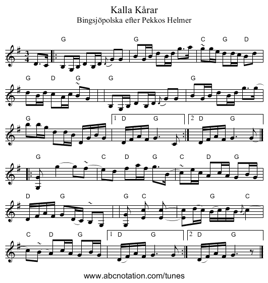 Kalla Kårar - staff notation