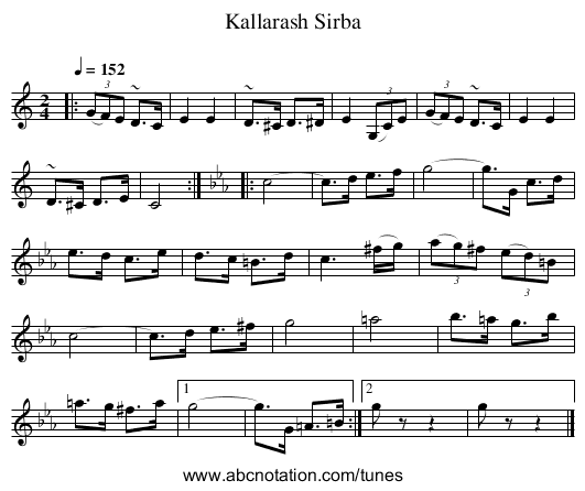Kallarash Sirba - staff notation
