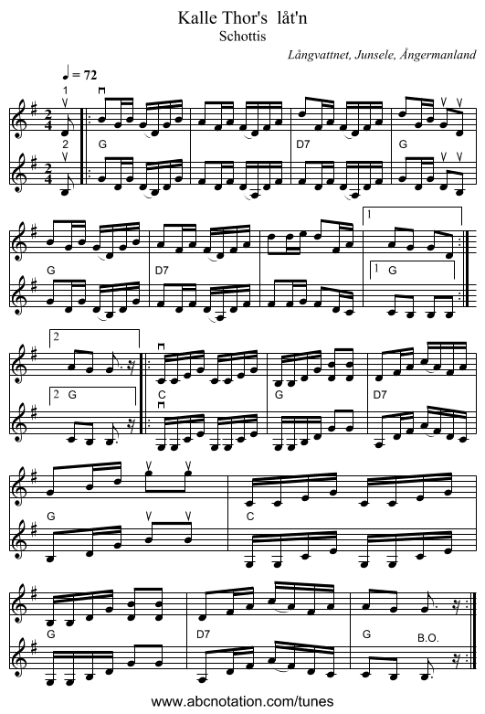 Kalle Thor's  låt'n - staff notation
