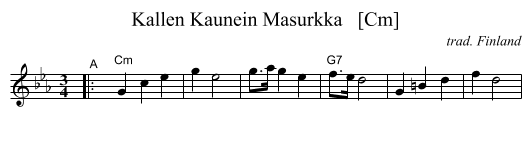 Kallen Kaunein Masurkka   [Cm] - staff notation