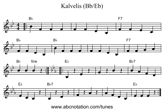 Kalvelis (Bb/Eb) - staff notation