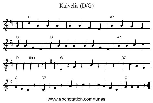 Kalvelis (D/G) - staff notation