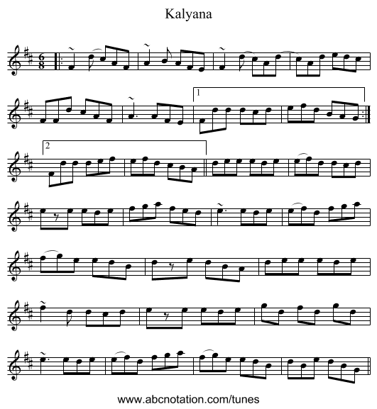 Kalyana - staff notation