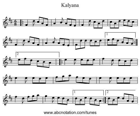 Kalyana - staff notation