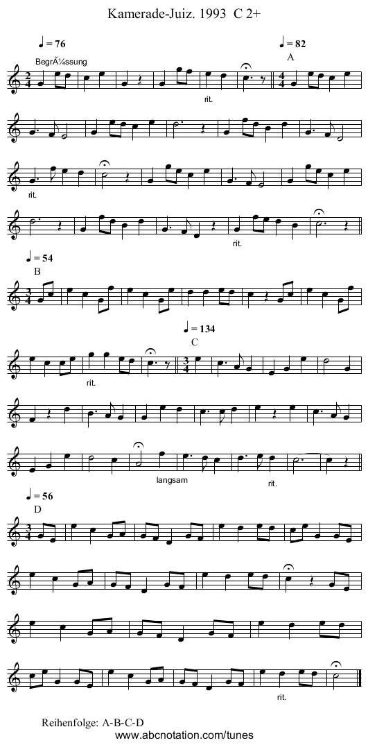 Kamerade-Juiz. 1993 C 2+ - staff notation