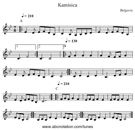 Kamisica - staff notation