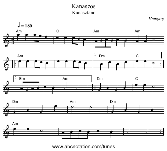 Kanaszos - staff notation