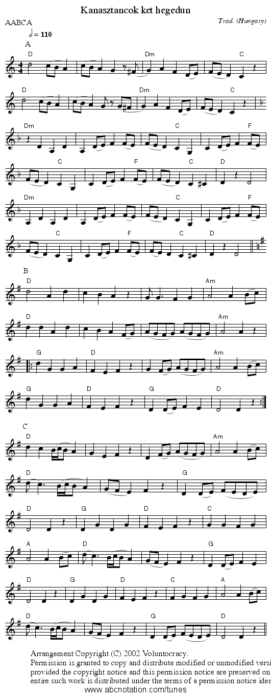 Kanasztancok ket hegedun - staff notation