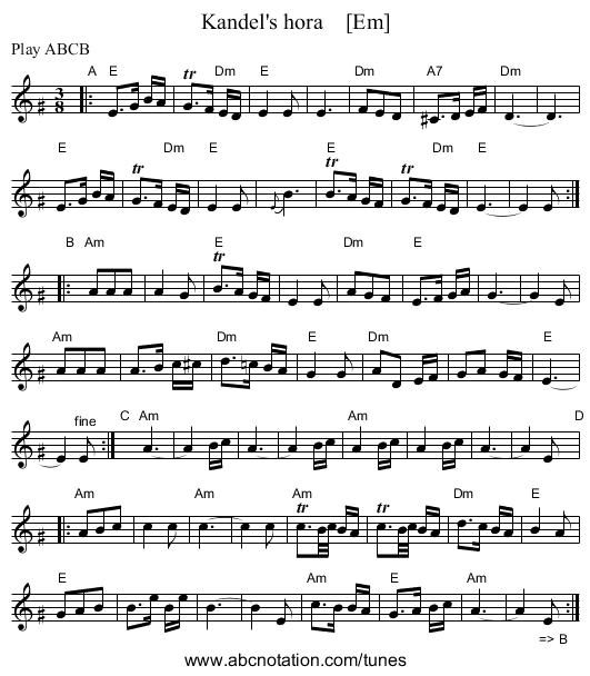Kandel's hora    [Em] - staff notation