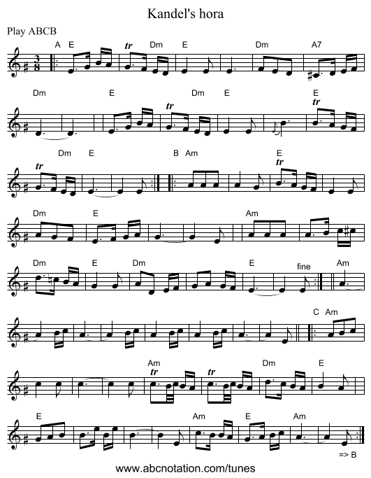 Kandel's hora - staff notation