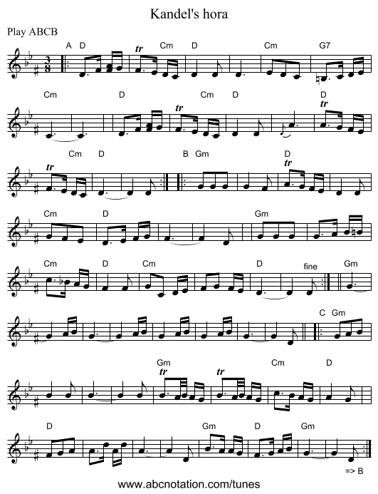 Kandel's hora - staff notation