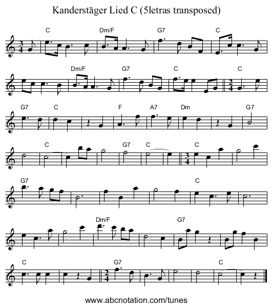 Kanderst&auml;ger Lied C (5letras transposed) - staff notation