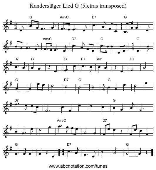 Kanderst&auml;ger Lied G (5letras transposed) - staff notation
