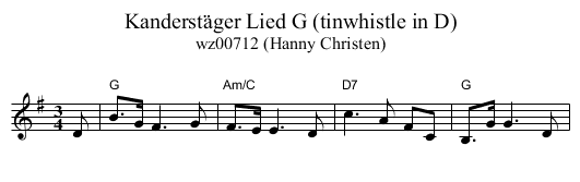 Kanderst&auml;ger Lied G (tinwhistle in D) - staff notation